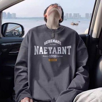 青少年ins潮流長袖打底體恤衫美式復古潮牌字母印花個性設計衛衣T