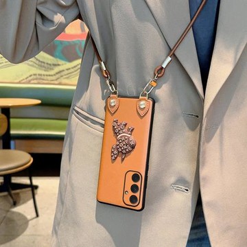 適用于三星A54手機殼高級棕斜挎狗狗a54可背帶掛繩手機套網紅女款個性時尚超薄全包防摔保護套