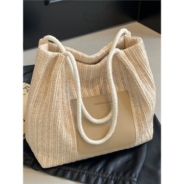 編織沙灘水桶包包女2025新款大容量通勤托特包海邊度假單肩草編包