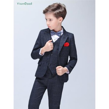 兒童西裝禮服春秋款韓版格子西服套裝男童花童婚禮鋼琴主持演出服