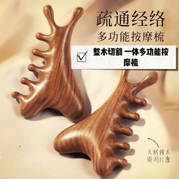 🔥臺灣出貨🔥檀木經絡按摩梳 四合一多功能頭皮按摩樹脂梳子 頭部頭療臉刮痧神器 經絡按摩梳