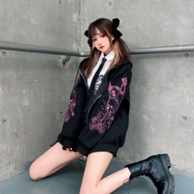 美品【シヴァーライズ】ゆったり キャットビッグパーカー 黒：レディース/V系