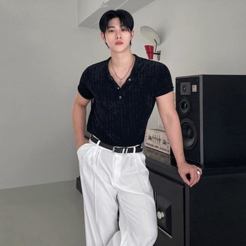 輕熟風亨利領短袖T恤男2025夏季新款通勤穿搭韓系修身休閑體恤潮