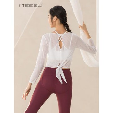 美愫美背瑜伽服女運動罩衫春夏長袖T恤健身服上衣寬松瑜伽罩衫