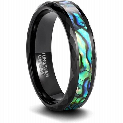 Rockyu タングステン 指輪 超硬い 貝殻リング 耐久 平打ち 幅6mm パーティー ファッション アクセサリー