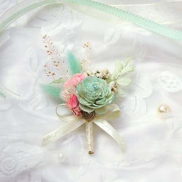 【客製】乾燥胸花-Tiffany Blue and Pink 湖水藍綠粉撞色胸花