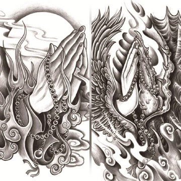 【哈狼族】紋身貼紙/TTa/合十系列 190*120mm合掌紋身貼紙 刺青貼紙 圖騰符號 半臂紋身貼防水 防汗 時尚美觀