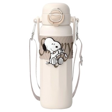 優貝選 SNOOPY 史努比大容量316不鏽鋼多用途咖啡杯/辦公杯/水壺/保溫杯 吸管/直飲兩用  1個  580ml  淺咖色
