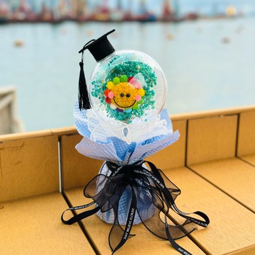 波波球花束 永生花兵乓菊 哈哈笑 畢業花束 客製化 可加燈帶