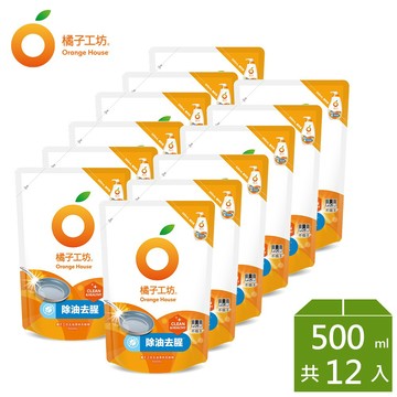 橘子工坊 蔬果碗盤洗碗精補充包-去油淨味 500mlx6包/12包
