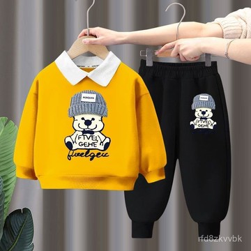 【台灣出貨】男童翻領衛衣 男童衛衣套裝 兒童衛衣套裝 春秋季休閒嬰兒童寶寶套裝兩件套洋氣翻領潮衣服男童春裝女孩衛衣