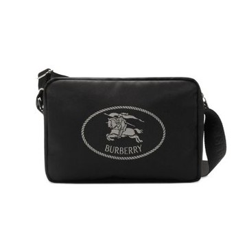 BURBERRY Orkney戰馬LOGO尼龍斜背包(黑色)