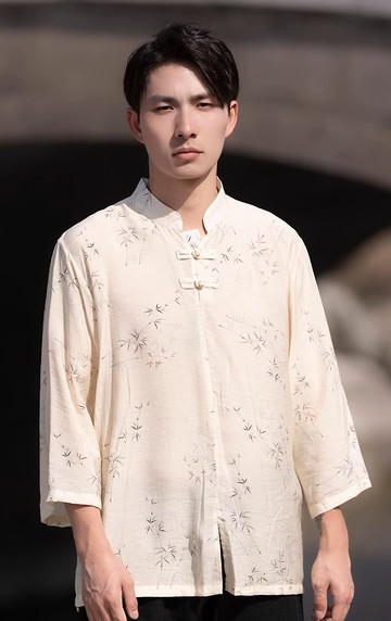 新中式復古 竹葉盤扣短袖襯衫