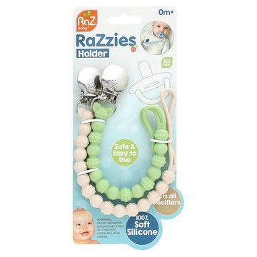 RaZbaby, RaZzies 奶嘴夾，0 個月以上，綠色/米色，2 個