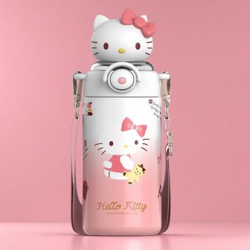 Kitty保溫杯女生高顏值學生凱蒂貓水杯kt吸管杯子可愛公仔蓋水壺