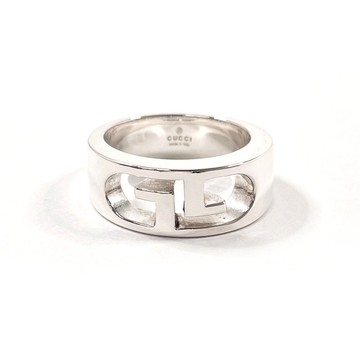 【日本直送．二手美品】12號 GUCCI 戒指 雙G 標誌 縷空設計 925銀飾品 全新拋光處理