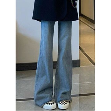 直筒微喇叭牛仔褲女2025新款秋季高腰大碼顯瘦毛邊馬蹄拖地褲子潮