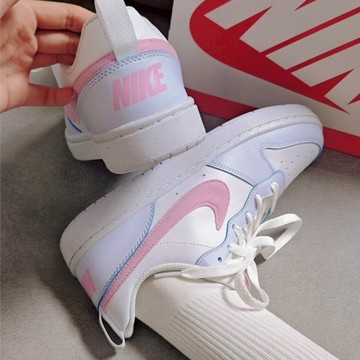 S.G NIKE COURT BOROUGH LOW ESS+ GS  IQ2725-101 藍粉 絨毛勾勾 大童鞋 女