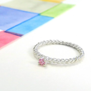 戒指 麻花粉紅小鑽爪鑲戒 純銀戒指(單只)