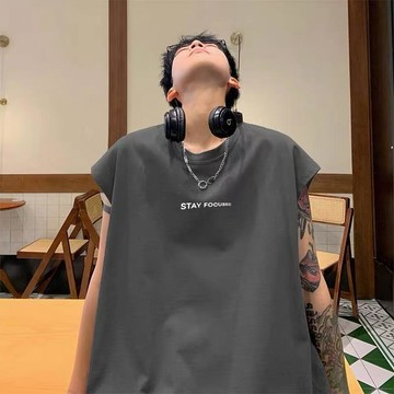 潮牌夏季無袖美式休閒運動字母印花重磅純棉坎肩背心百搭ins上衣百搭男生背心 內搭背心 男背心 男內衣 健身緊身運動