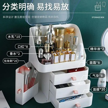 全新 化妝品首飾收納盒側拉門 宿舍梳妝檯桌面整理架 防塵口紅面膜護膚品ins風收納盒