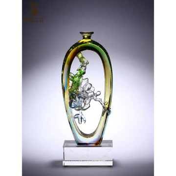 琉璃藝術品玉蘭花瓶擺件高檔水晶工藝品客廳玄關柜臺裝飾喬遷禮物