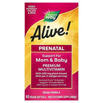 Nature's Way, Alive!® 產前優質多維生素，漿果味，60 粒全素軟膠囊