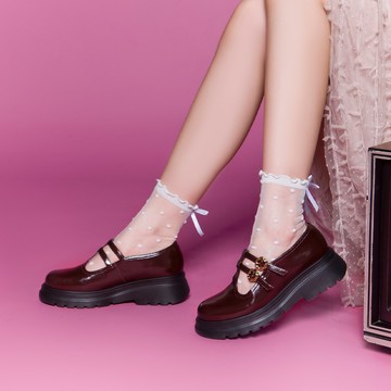 【日本京都聯名】HAPPYFACE 復古雙帶厚底瑪莉珍鞋 波特紅 (5B2958)