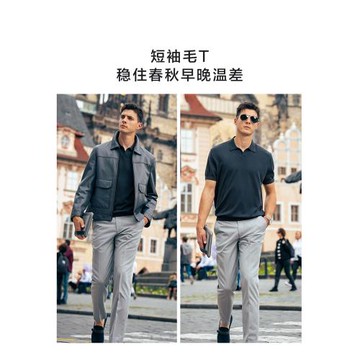 MrBu布先生純羊毛短袖薄款針織衫男秋季海鷗領t恤男上衣BT15318