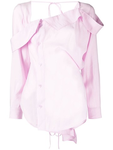 pushBUTTON - asymmetric-neck button-up shirt - women - TENCEL™/Polyester - XS - Pink