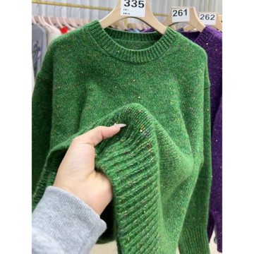 歐貨重磅秋冬季新款女裝2025高級感漂亮長袖綠色毛衣小眾穿搭上衣