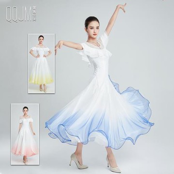 摩登舞裙2025新款連衣裙春夏華爾茲交誼舞氣質冰絲網紗漸變大擺裙