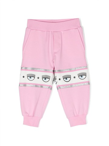 Chiara Ferragni Kids - Eyelike-stripe cotton tracksuit bottoms - kids - Cotton/Elastane - 36 mth - Pink