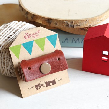 咖啡色 常見的Loopy 真皮革手工耳機集線器