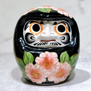 【黑櫻雅韻】日本清水燒達摩 | 色繪 黑地八重櫻 小號