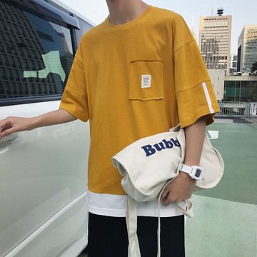 FINDSENSE H1 2018 夏季 日本 簡約 撞色  T恤 潮流 寬鬆 短袖  時尚 男 體恤 上衣