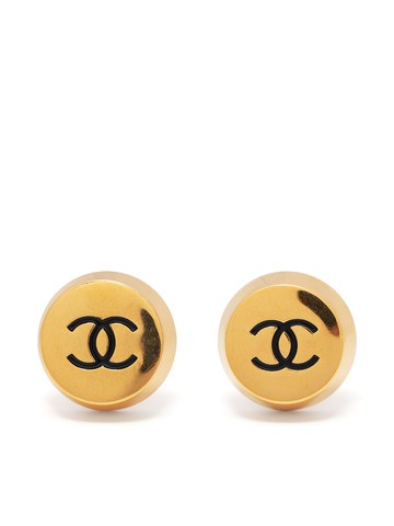 CHANEL Pre-Owned - 1985-1993 CC oversized button earrings - women - Gold Plated Brass - One Size