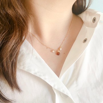 Enko | 繁華再次浮現 14k包金 石榴石淡水珍珠項鍊