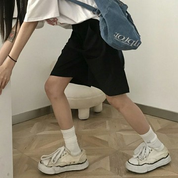 純棉休閑短褲女夏季2022新款設計感小眾寬松顯瘦chic港味直筒闊腿