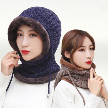 【I.Dear】男女保暖加厚刷毛針織套頭圍脖帽(5色)現貨
