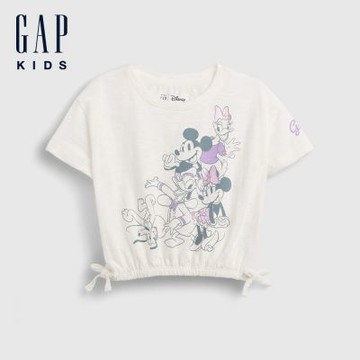 【GAP】Gap × Disney迪士尼嬰兒及幼兒有機棉蝴蝶結圖案T恤-新款米白/巴黎粉(882047)