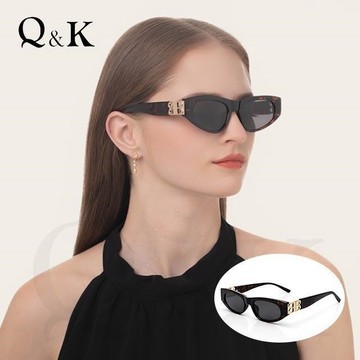 【Q&K】時髦貓眼偏光墨鏡/琥珀棕/TR90高級金釦鏡腳/輕量抗UV400防眩光