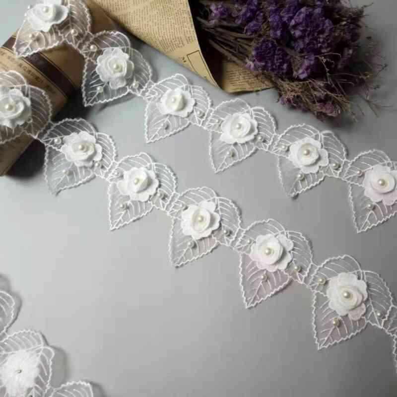 10 個ホワイトパール花ハート葉 DIY 結婚式 レーストリムニット刺繍手作りパッチワークリボン縫製 品クラフト