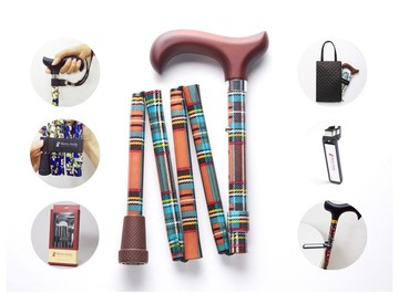 【長輩禮盒組】繽紛生活折疊手杖-茶香月季紅格紋 登山 贈禮 聖誕