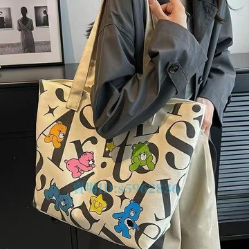 熱賣免運📣學生帆布包女大容量托特通勤包 百搭印花媽咪包手提斜背包購物袋女