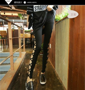 大碼女裝夏季個性漏洞性感顯瘦薄款大碼打底褲九分長褲小腳褲外穿1入