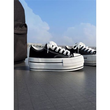 ins潮黑色厚底增高帆布鞋女2025春季新款韓版百搭圓頭松糕底板鞋