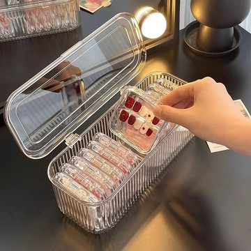 💗台灣出貨💗穿戴甲收納盒亞克力防塵手工甲片整理專用密封盒透明美甲包裝盒