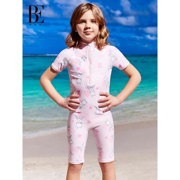 BE范德安兒童泳衣女孩中大童可愛印花短袖防曬速干抗氯連體游泳衣