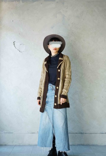 尋寶古著-咖啡駝色系麻花翻領針織外套